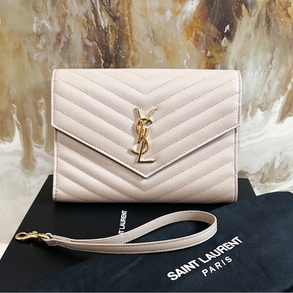 Saint Laurent Cassandre Matelasse Flap Pouch Wristlet - Beige - Picture 2 of 10